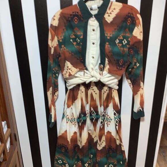 1994 Vintage Western Aztec Southwest Printed Cotton Maxi Full Circle Skirt Small - Picture 7 of 11